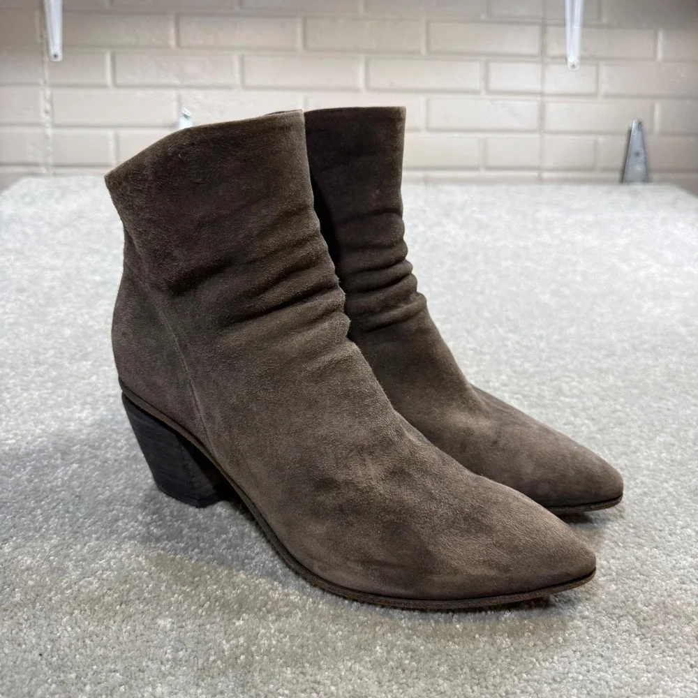 Officine Creative Suede Ankle Boots Taupe Gray Western Pointed Toe EU 40.5 Italy